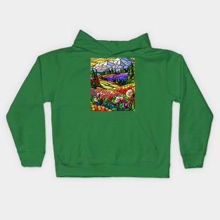 Stained Glass Colorful Mountain Flowers Kids Hoodie